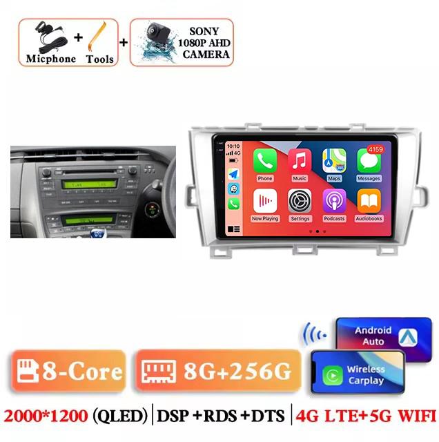 Android 14 Carplay Auto For Toyota Prius 3 XW30 2009 2010 2011 2012 2013 - 2015 RHD Car Radio Multimedia Player GPS Stereo DSP
