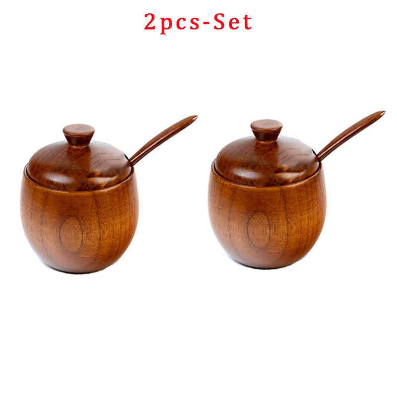 Wooden Salt Cellar Sugar Bowl Pepper Box Salt Seasoning Container Storage Box with Lid and Spoon Wooden Spice Box spice jars