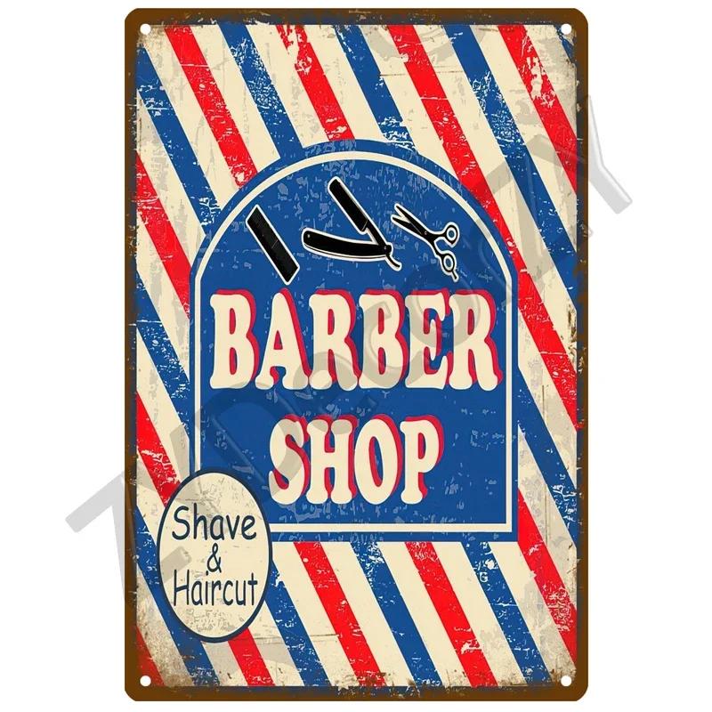 1pc Vintage BARBER SHOP Metal Sign Poster Cafe Bar Pub Tin Sign Plaque Retro Haircut and Shave Beard Sign Home Decor 8x12 Inch