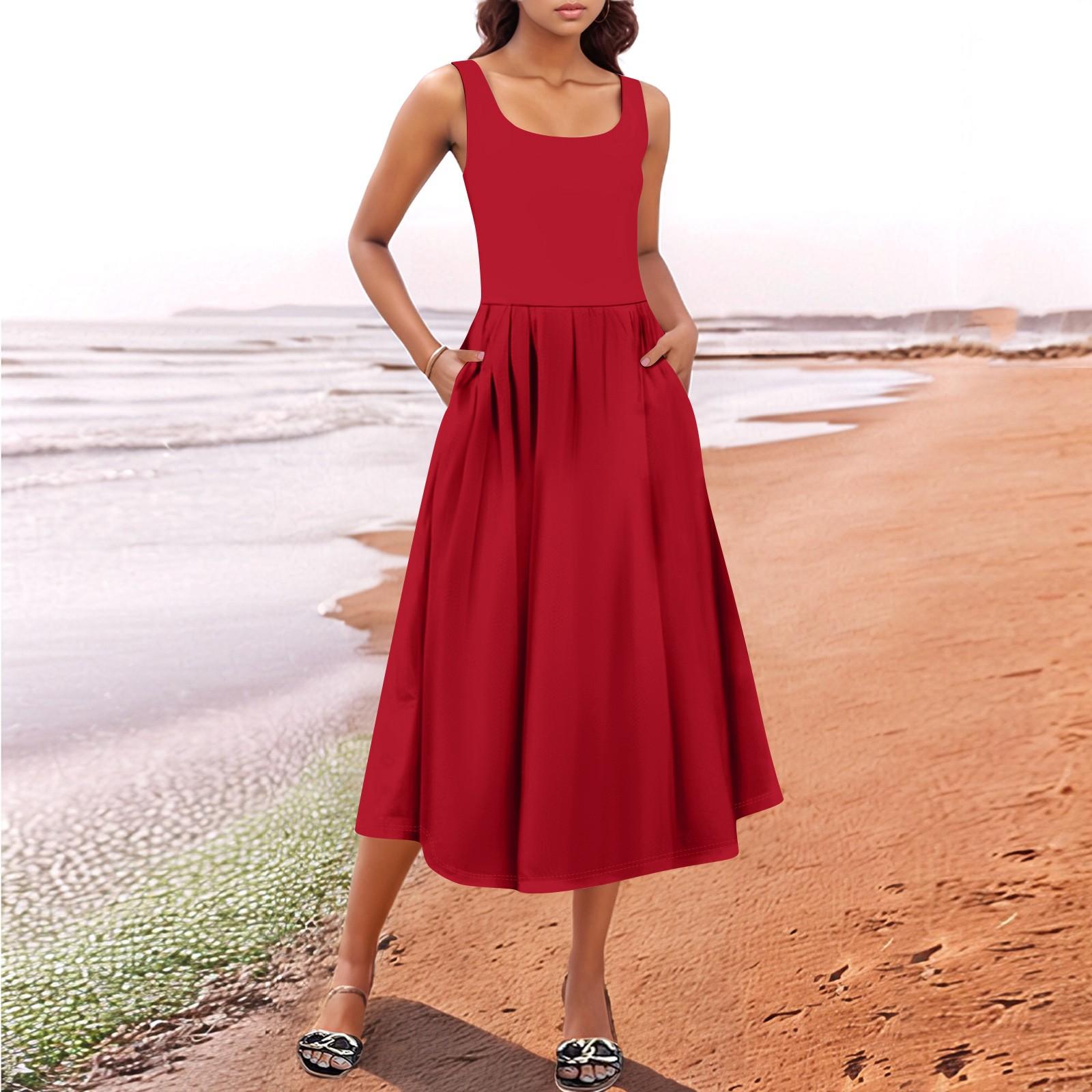 

Женские летние весенние повседневные однотонные сарафаны без рукавов пляжные платья-майки XL винный