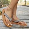 Fashion Women's Fashion Flat Sandals Summer New Round Toe Clip Crystal with Soft Sole Anti-slip Wear-resistant Flip-flops
