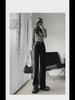 Gradient Black High-Waisted Wide-Leg Jeans for Women - Autumn/Winter Style with Contrasting Colors and Loose, Floor-Length Fit