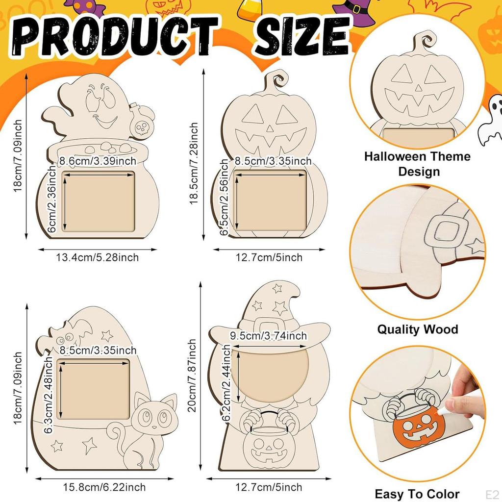 16 Pieces Halloween Picture Frame Craft Kit Blank Wooden Kids Make Decorate Party Unfinished
