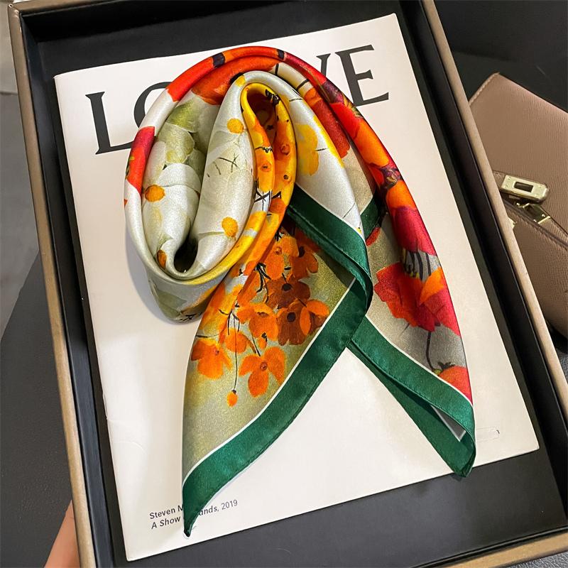 Fashion 100% Real Silk Scarf 53cm Square Bandelet Women's Silk Temperament Small Scarf Neck Decorative Wrap Printed Scarves
