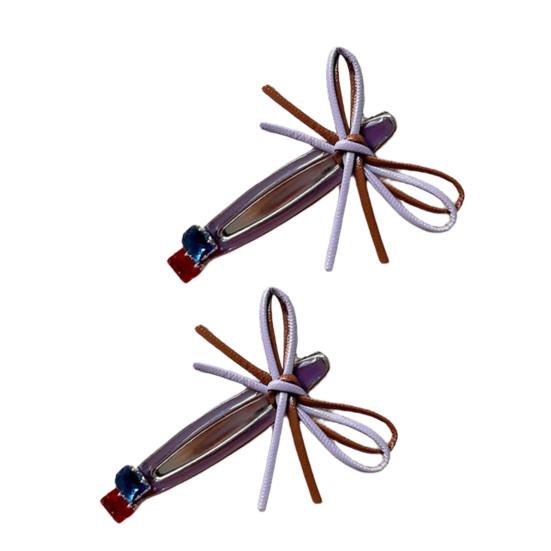 

2Pcs Women Hairpins Shiny Rhinestones Patchwork Color Ribbon Bow Stable Grip Hair Clips Versatile Hair C