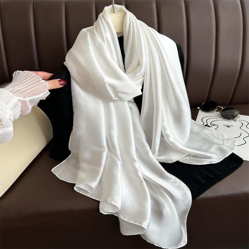 Versatile Silk-Like Scarf: Women's Spring/Summer Plain Gauze Wrap - Headscarf, Beach Towel, or Korean Satin Style