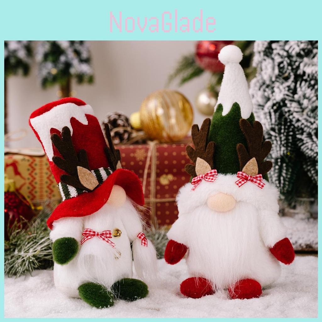 Festive Cartoon Christmas Gnome Figurine With Antlers And Bow Tie For Holiday Decor