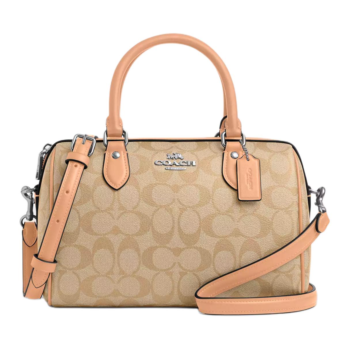 Coach Signature Canvas Leather Mini Rowan Satchel Bag In Beige For Women Daily Use Basic Set (Bag+Dust Bag)