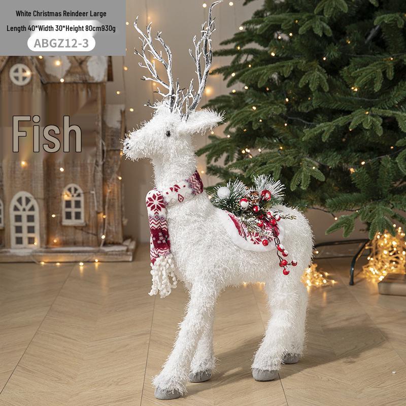 Gangheng White Reindeer Plush Doll Christmas Decorations for Home, Mall Window Display, and Tree Ornaments