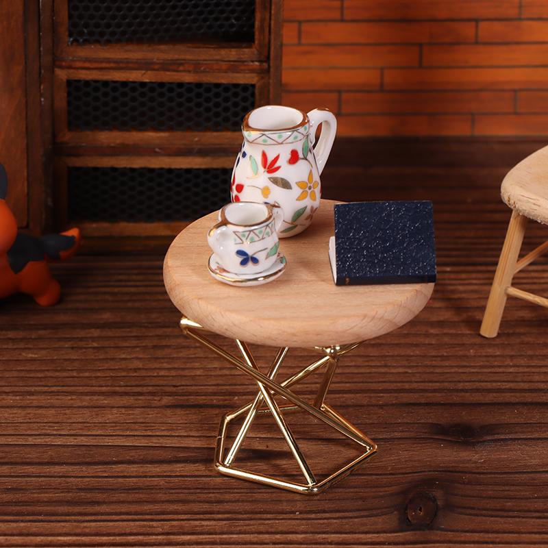 1/12 Dollhouse Simulation Coffee Table Round Tea Table Model Doll Home Miniature Furniture Decor Micro Scene Construction Props
