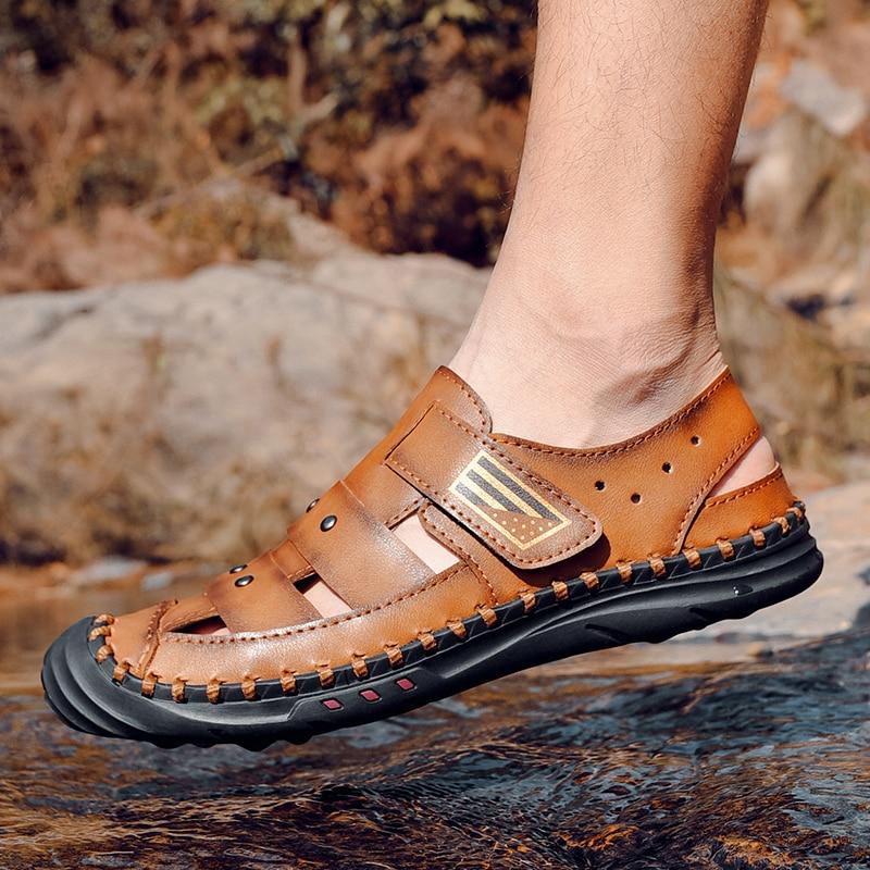 New Genuine Leather Men Sandals Summer Beach Shoes Men Breathable Wear -Resistant Windproof Quick -Drying Outdoor Sneakers 38 -48