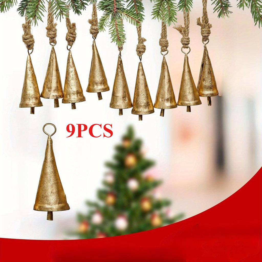 9pcs Vintage Bell Set, DIY Metal Wind Chime with Christmas Bells, Retro Golden Cowbells for Decor – For Christmas,Thanksgiving
