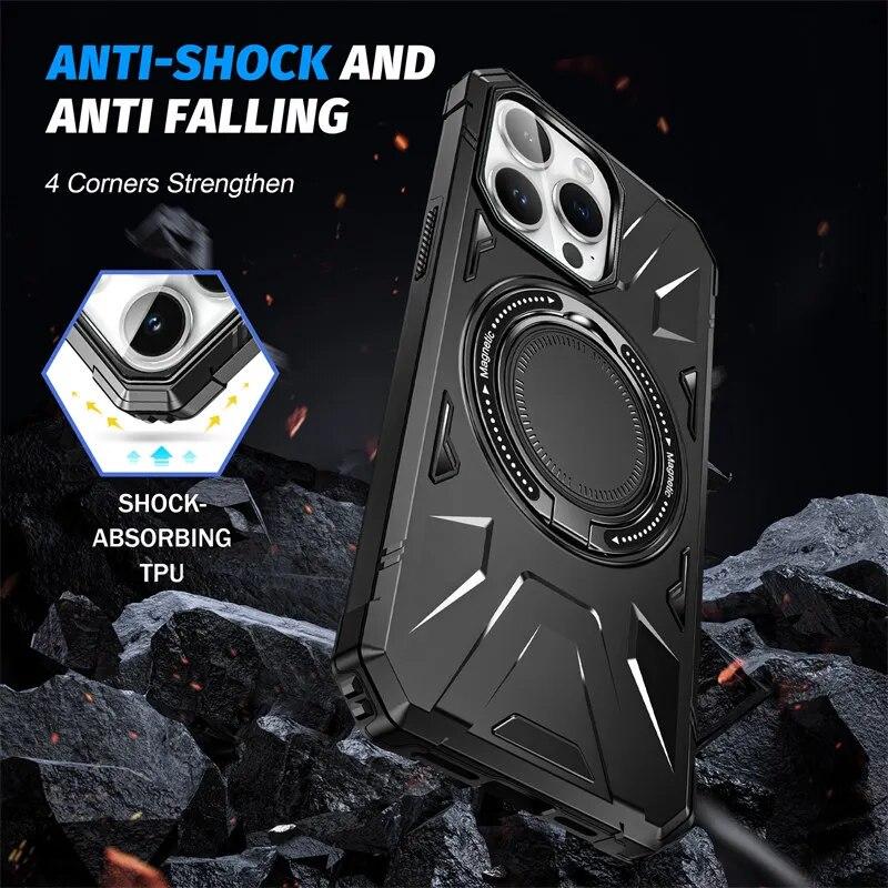 Neue Top Qualität Ring Ständer Halter Fall Für iPhone 15 11 12 13 14 Pro Max Magnetische Drahtlose Lade rüstung Harte PC Stoßfest Abdeckung