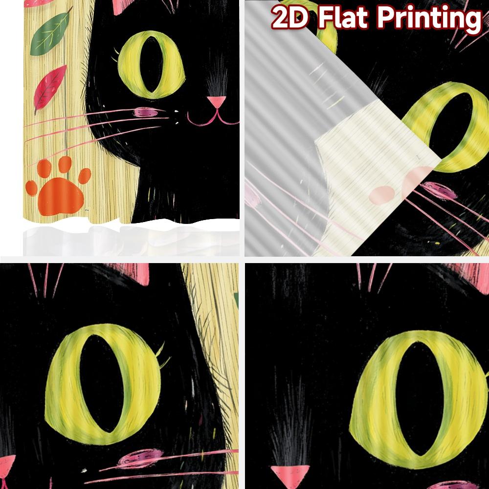 2D flat printing 2pcs Window Drapes Black Cat Cute Leaves Digital Printed Polyester Drapes Seasonal Party & Holiday Decor for