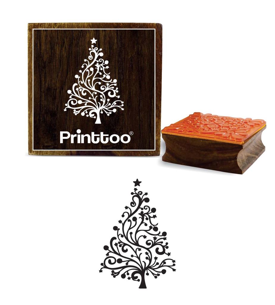 Printtoo Square Starry Christmas Tree Design Wooden Rubber Stamp Scrap-Booking-3 X 3