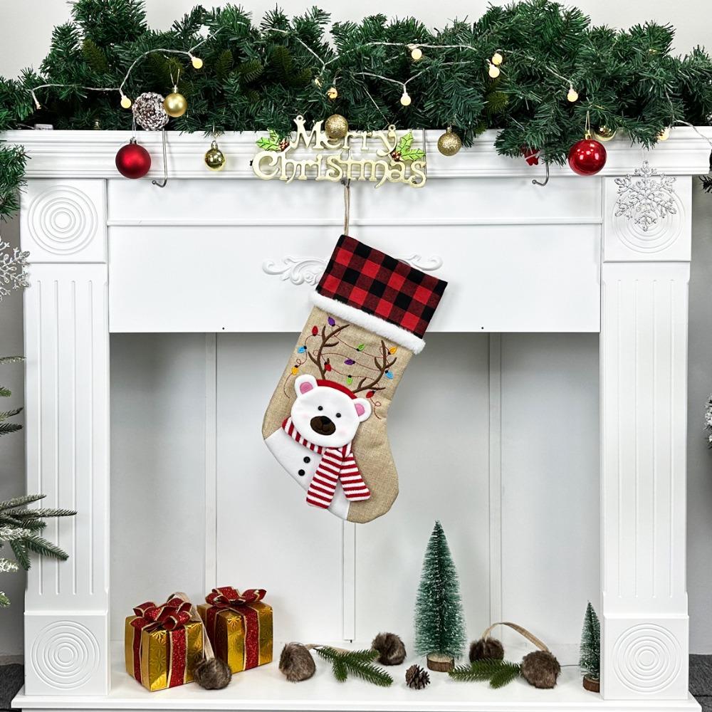 Gifts Elk Bear Christmas Socks Snowman Cartoon New Year Socks Gift Bags for Fireplace