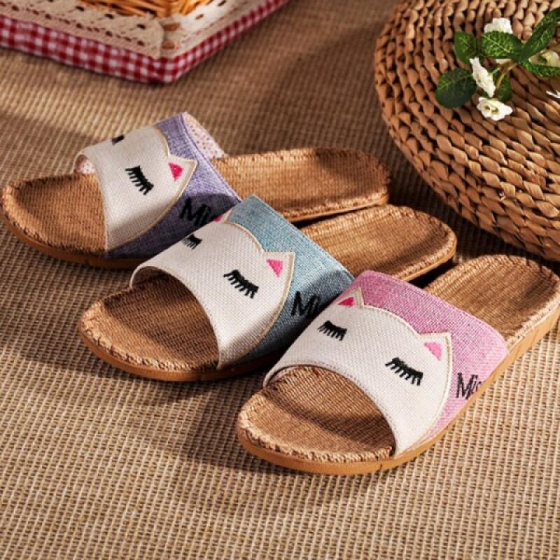 Cat s-eye slippers, sandals, linen hemp indoor slippers, living room slippers Violet No. 38