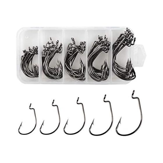 Offset Fishing Hook 100pcs High Carbon Steel Fish Hook Worm Hook Circle Hook Worm Soft Bait Jig