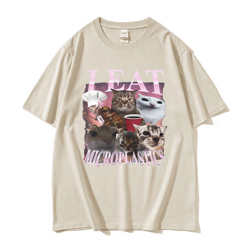 I Eat Microplastics Funny Cat Meme T Shirt Unisex Women Aesthetic Clothing Short Sleeve Tshirts Retro High Quality Cotton Tshirt