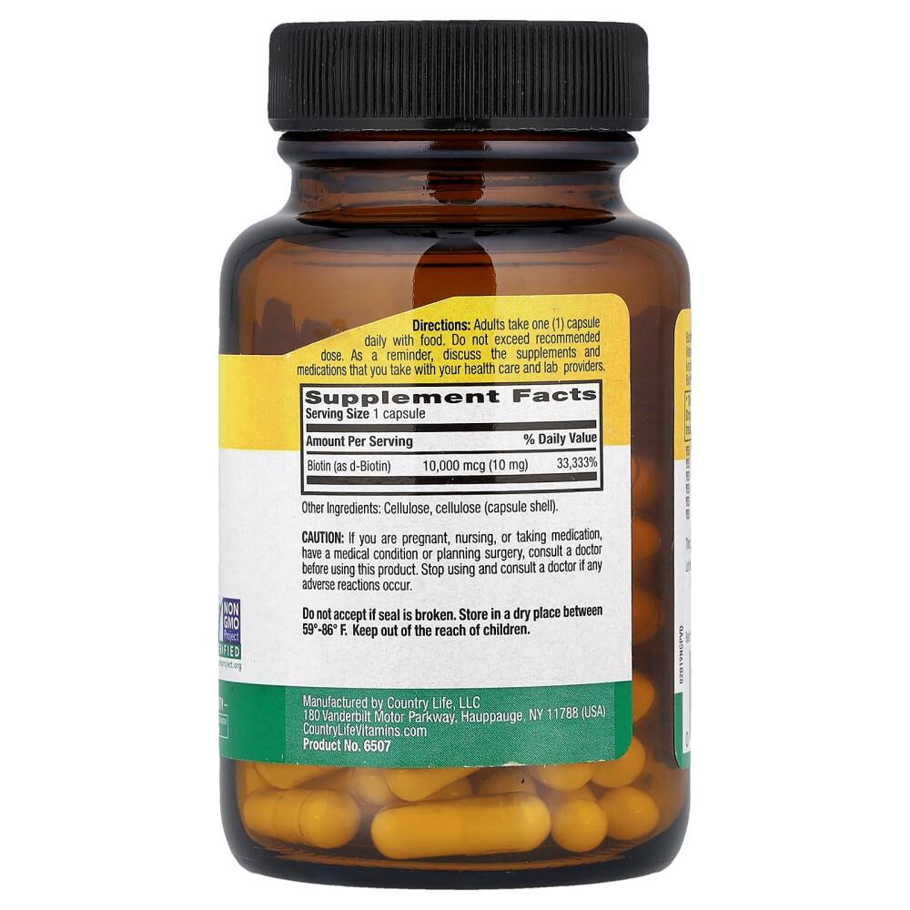 Country Life Biotin 10mg Veggie Capsules, 60 Count