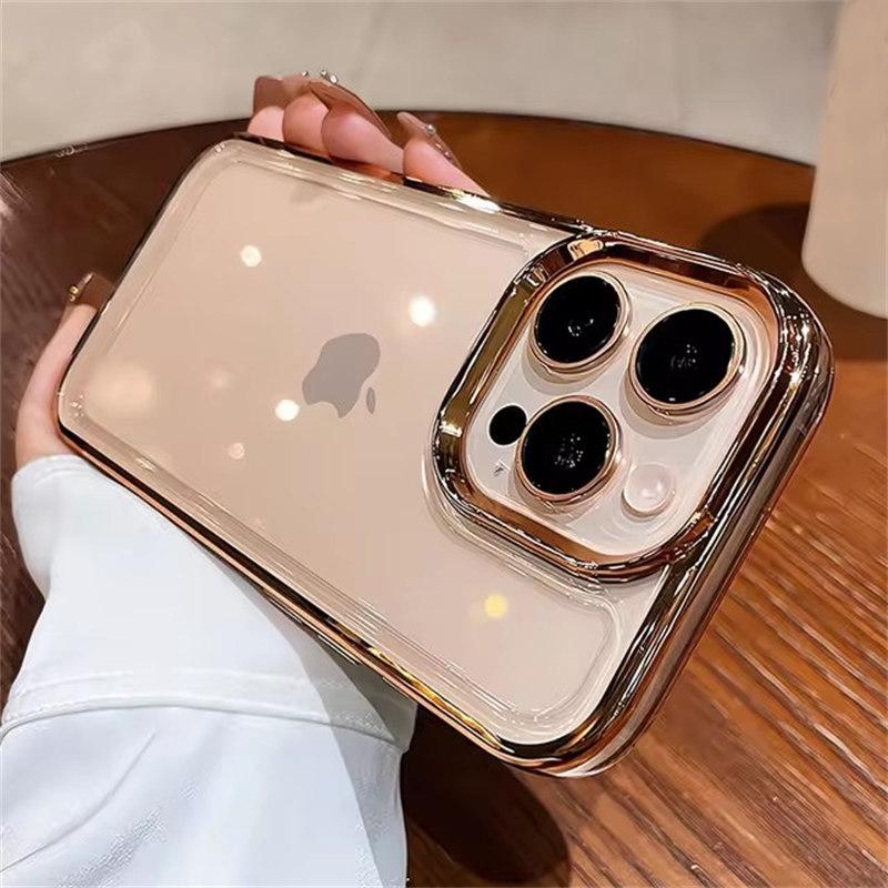 

Роскошный прозрачный акриловый чехол с покрытием для iPhone 16 15 14 13 12 Pro Max 16 Plus, противоударный, жесткий, защитный чехол для ПК iPhone 16 Pro золотой