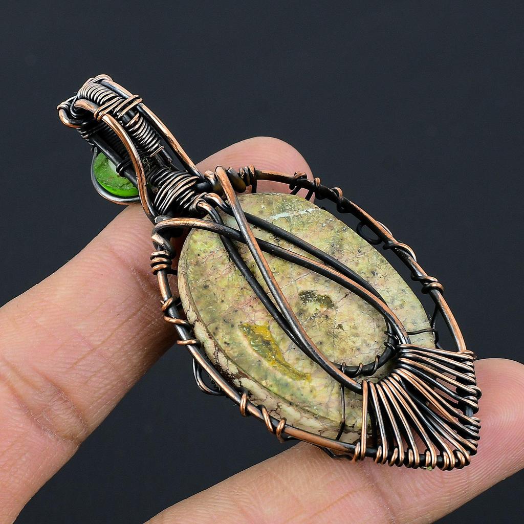 Wild Horse & Green Evil Eye Pendant Gemstone Jewelry, 999 Copper Wire Wrapped Handmade Pendant, Latest Design Jewelry