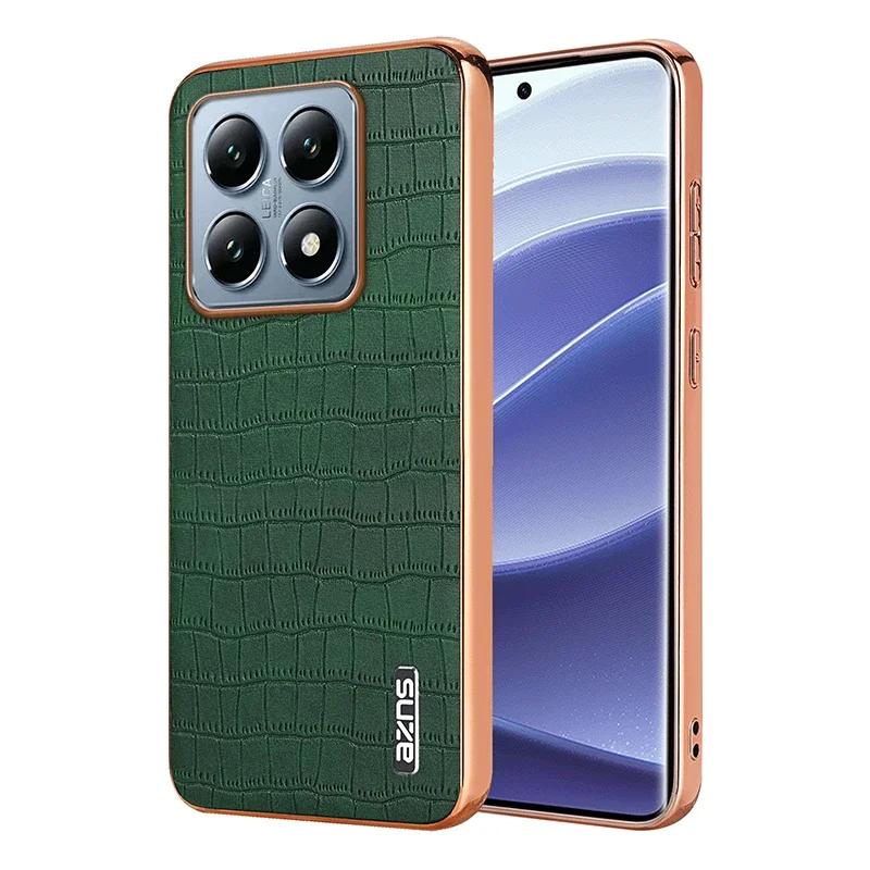 Crocodile Pattern PU Leather Case for Xiaomi Mi 15 14 Ultra 14T 13T Pro Shockproof Plating Bumper Frame Phone Cover Coque Etui