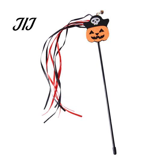 Spooky Spider Pumpkin Skull Toys Halloween Cat Wand Toy, Interactive Toy with Feathers And Bell, Designs, Ribbon for Indoor Cats Lightweight
