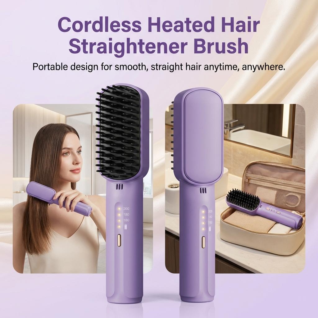 Negative Ion Hair Straightener Comb For All Hair Types With Wireless Design And Quick Heating Function