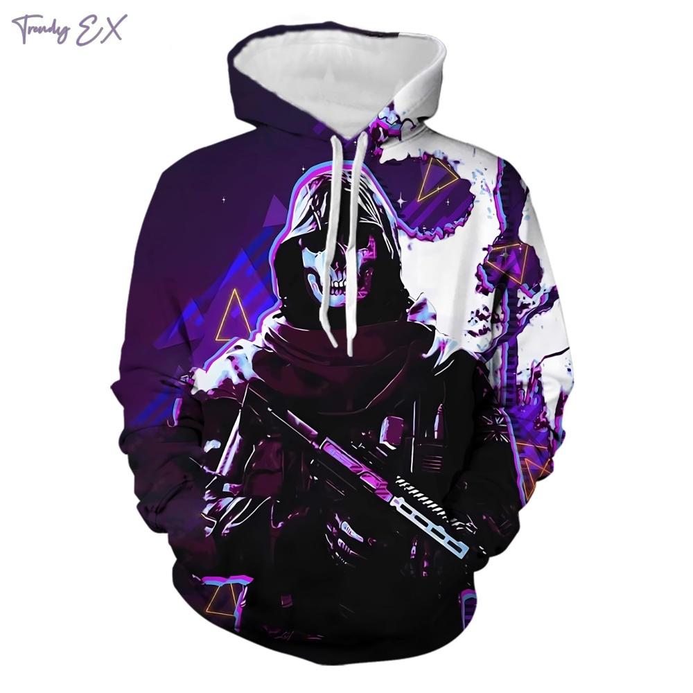 Men's Sweatshirt 3D Skull Digital Print Street Fashion Pullover Hoodies Outdoor Sport Long Sleeves Kangaroo Pocket Men's Hoodies