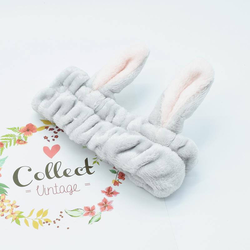 Cute Bunny Ear Cosmetic Hairband Fluffy Elastic Makeup Accessory for Shower Face Washing Facial Spa Cosplay