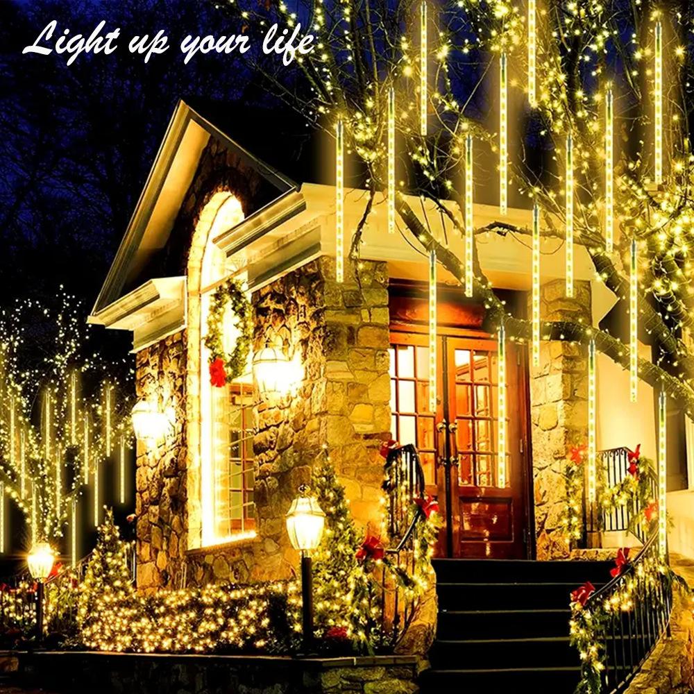 50/30cm EU Plug Led Light Outdoor Meteor Shower Rain Lights Garden Decor Outdoor Street Garland New Year Christmas Decoration