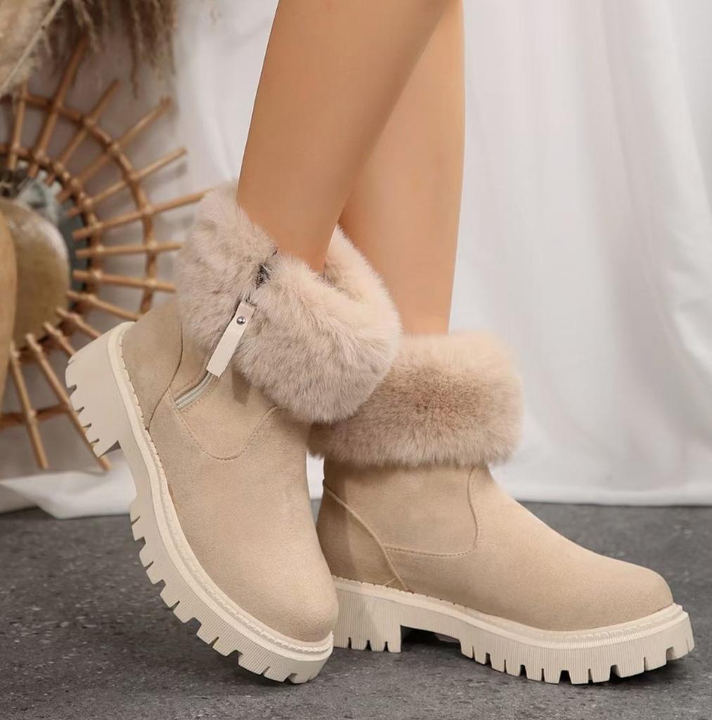 European and American Foreign Trade Large Size Short Tube Velvet Snow Boots Women's Cross-border Hairy Mouth Side Zipper Warm Cotton Shoes