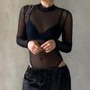 Priesvitné body bez chrbta s výrezmi, transparentné klubové overaly pre ženy, jednofarebné čierne tričko, leto, elegantné, sexi, pouličný štýl