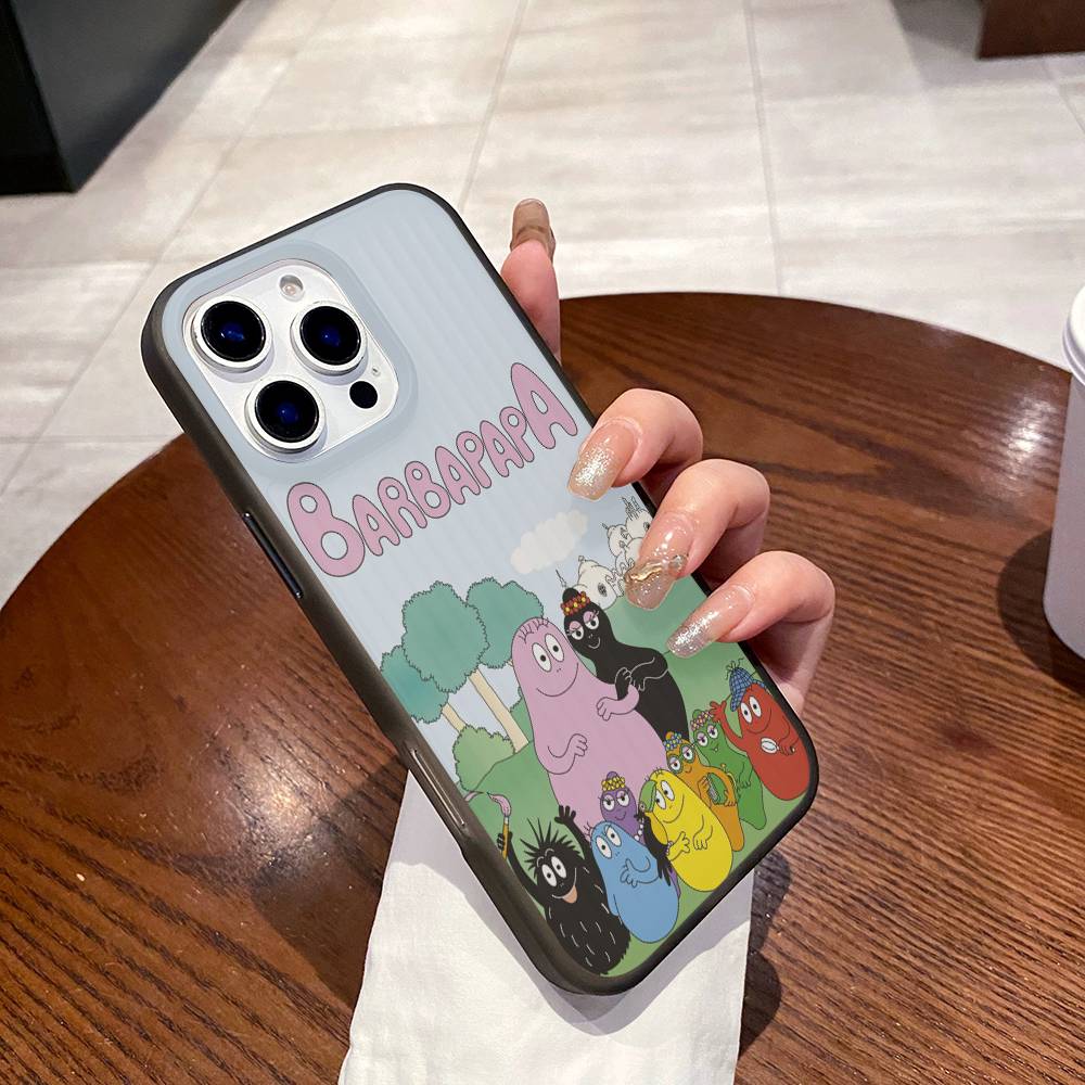 Cute Cartoon Barbapapa For iPhone 16 15 14 13 12 11 17 Pro Max Plus Wave Corrugated Phone Case Anti Drop Cover
