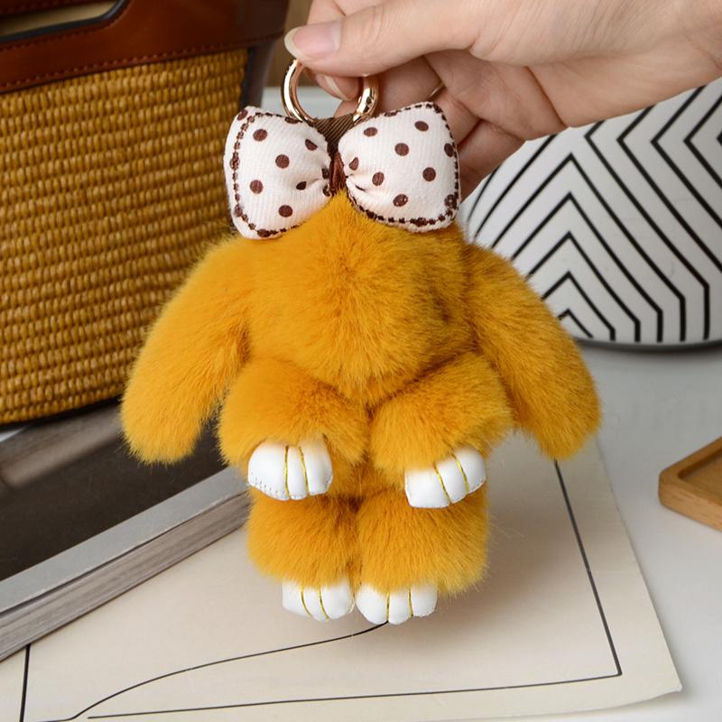 1Pc Bowknot Fashion Children's Toys Cute Pluff Bunny Keychain Lovely Fluffy Rabbit Doll Animal Shape Imitation Mink Fur