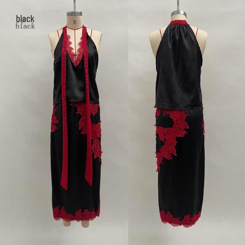 2025 Summer Patchwork Sleeveless Casual Skirt Set L