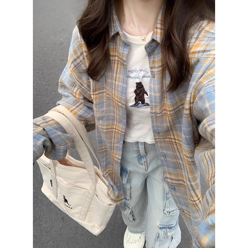 2024 Women's Retro Green Plaid Shirt Jacket - Spring/Autumn Design