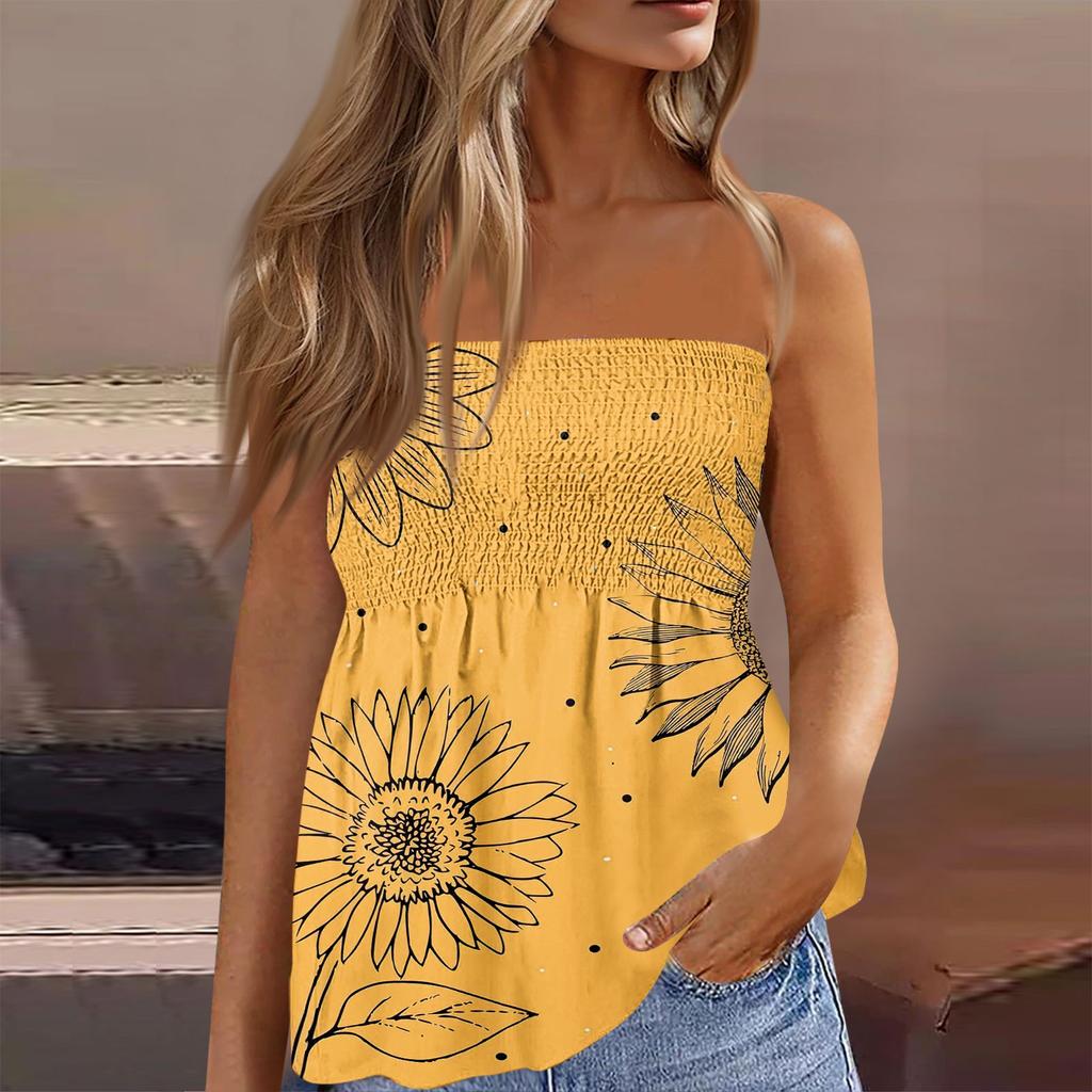 Tube Tops For Women,Cute Sexy Off Shoulder  Print Sleeveless T-Shirt