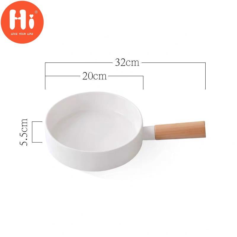 Hi Nordic Round Steak Dinner Plate Pan With Wood Handle Creative Pasta Salad Bowl Simple Ceramic Food Container Kitchen Tableware