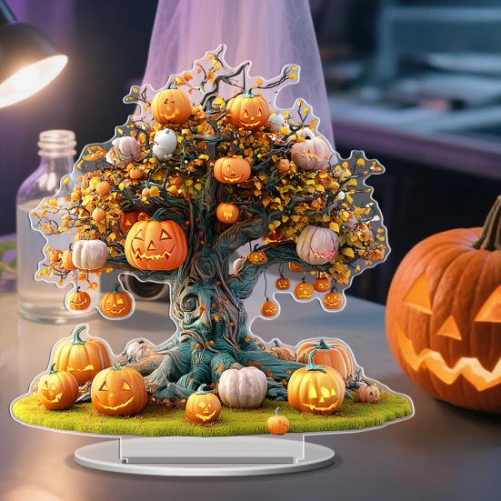 Yousheng Halloween Acryl Tischschild 2D Acryl Geist Kürbis Baum Hexe Plakette für Zuhause Büro Schreibtisch Etagere Deko