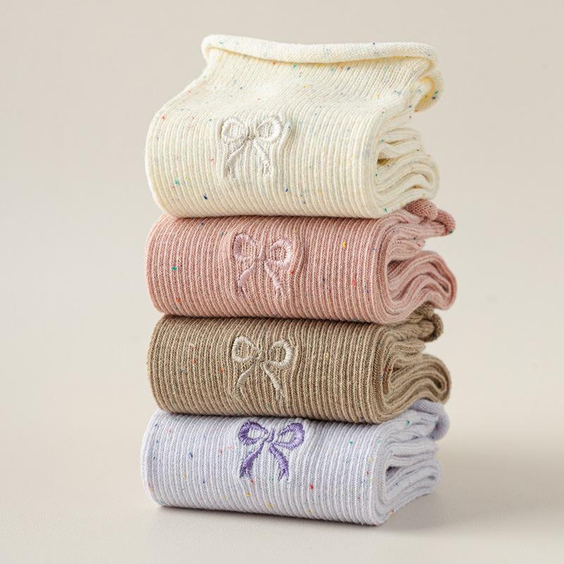 5/10 Pairs Comfortable Casual Autumn Winter Socks for Women Korean Style Instagram Inspired Lace Mid Calf Socks Bow Embroidery Loose Fit Pile Socks