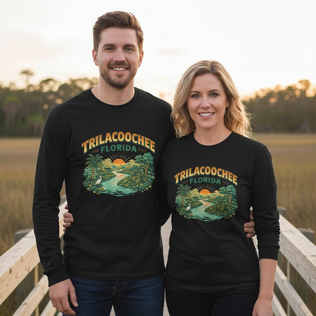 Trilacoochee Florida River Scene T-Shirt | Retro Sunset Swamp Graphic L