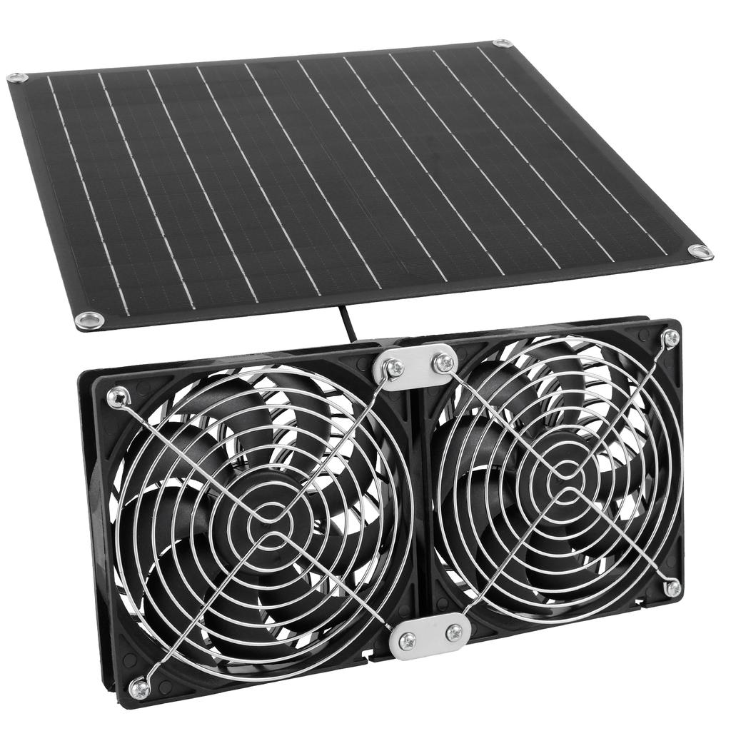25W 12V Solar Fan Outdoor Fan with 2 IPX7 Waterproof Fans, Pet Chicken Coop Cooling Fan Set