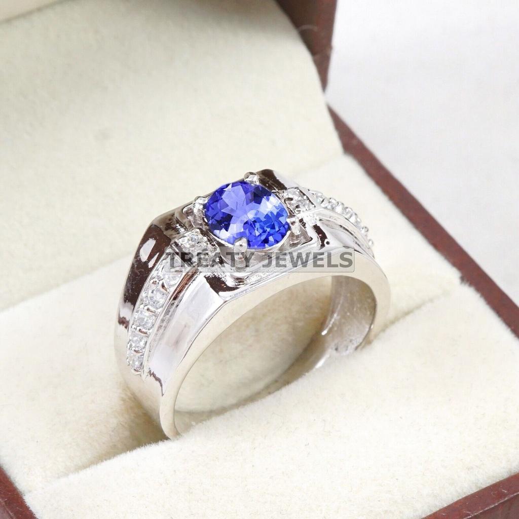 Tanzanite Oval Cut Gemstone With 925 Sterling Silver Ring For Men's #B677 JL375688164190