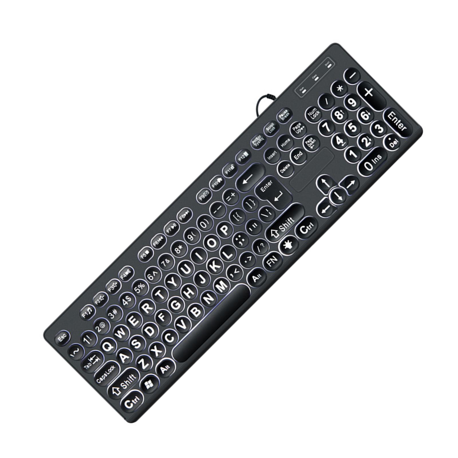 

Клавиатура USB со светодиодной подсветкой и крупным шрифтом, 104 клавиши, полноразмерная компьютерная клавиатура для пожилых людей и людей с ослабленным зрением