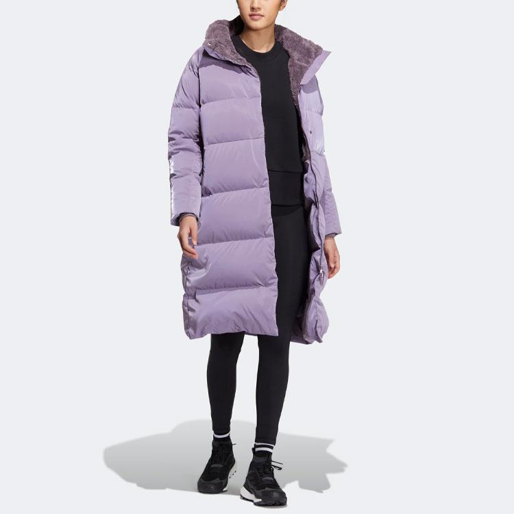 Adidas W Goose Down Solid Logo Zip Stand Collar Mid-Length Down Jacket Women Jacket Purple HN2119