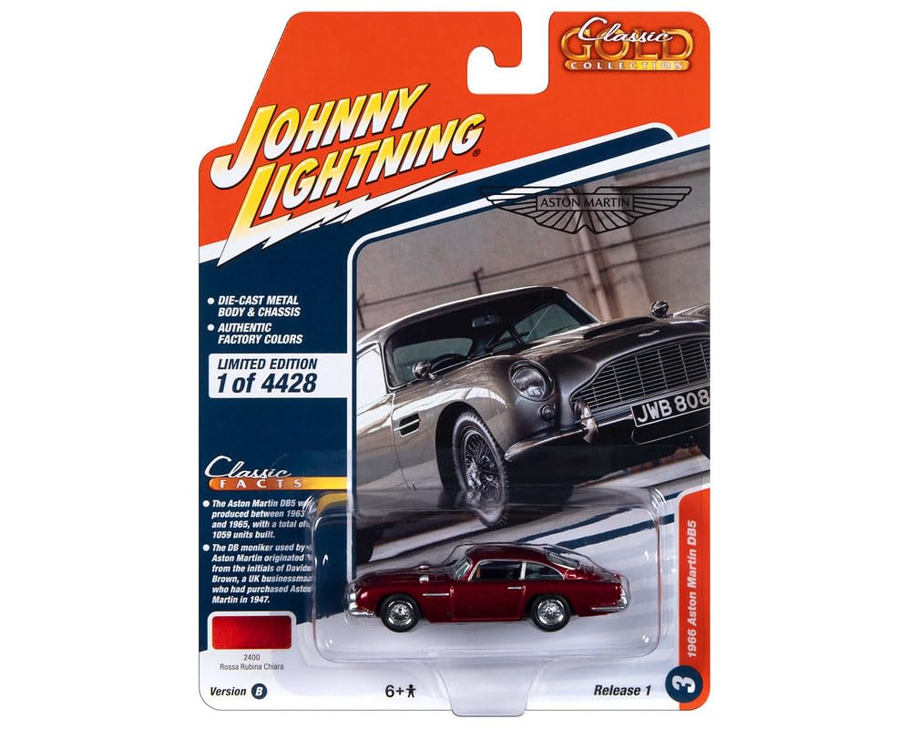 Johnny Lightning Scale Aston Martin DB5 1966 Dark Red Classic Gold Aston Martin Diecast Car 1/64 [Used]