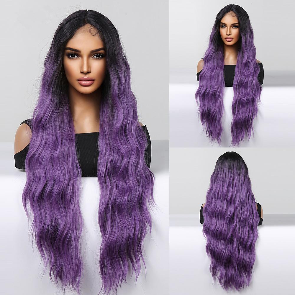 ALAN EATON Synthetic Wine Red Lace Front Wigs Long Water Wave  Wig for Women Hair Party Daily High Quality High Density