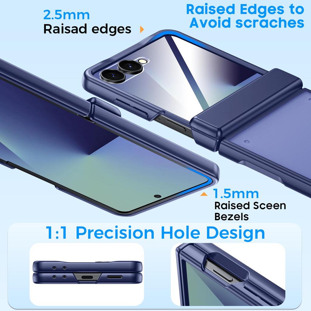 For Samsung Galaxy Z Flip 7 Case, Hinge Protection, Built-in Screen Protector, Wireless Charging, Shockproof, Slim Rugged Protective Phone Case-Blue